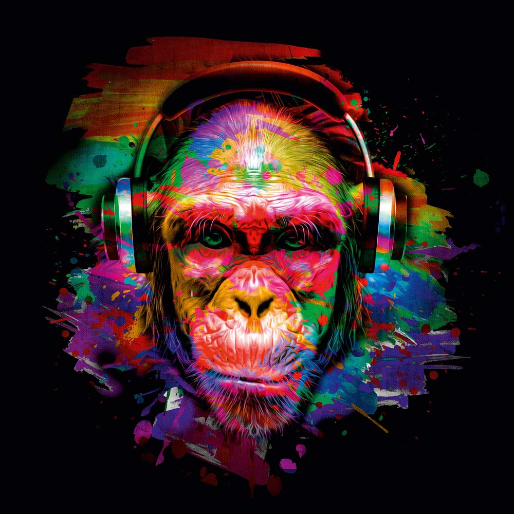 Pop Art Chimpanzee with Headphones - Sandler Art